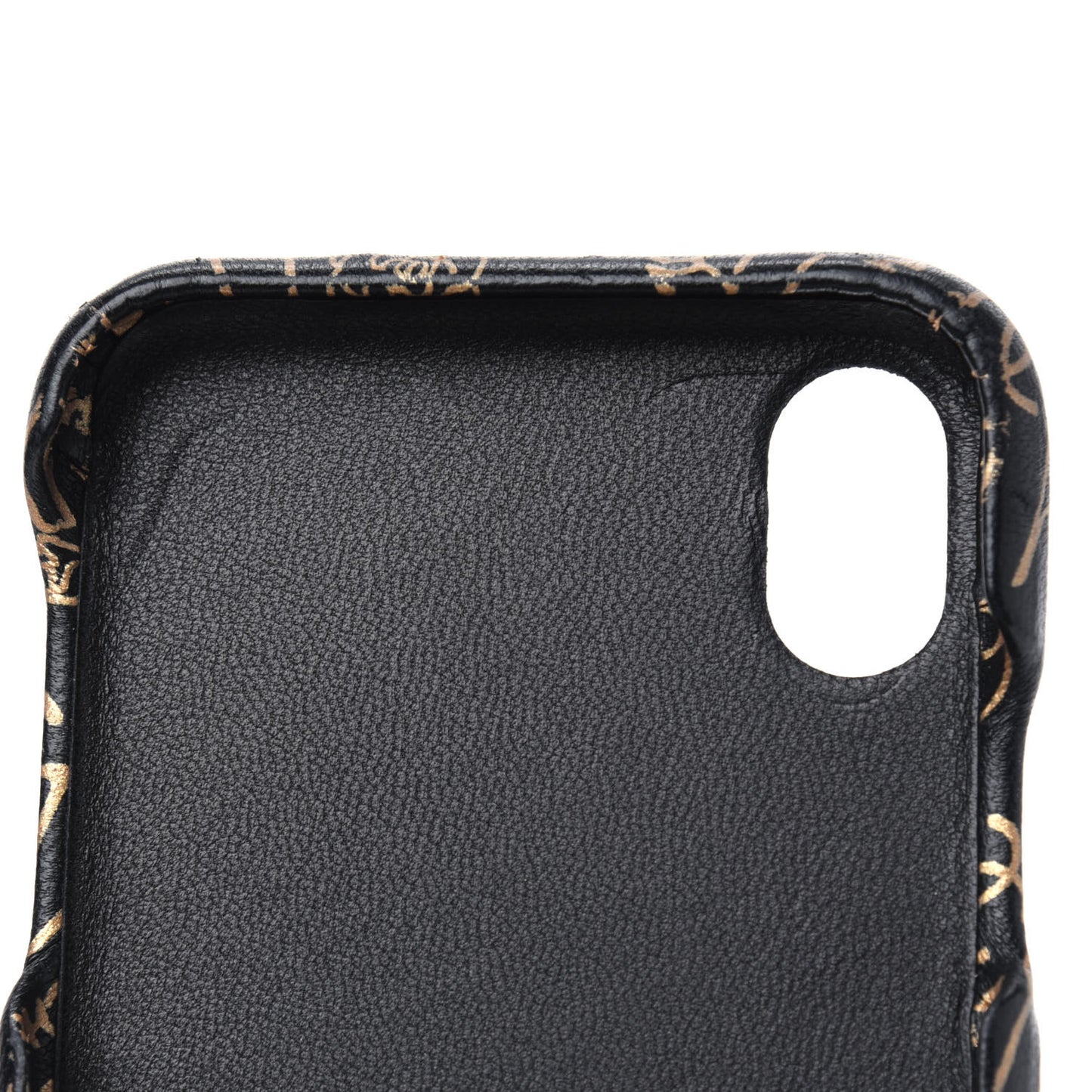 Lambskin Quilted iPhone XR Coco Tech Egyptian Graffiti Case Black Gold