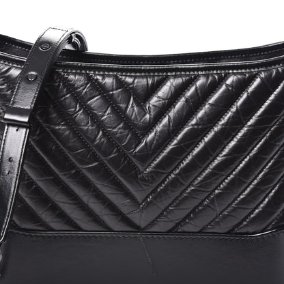 Chanel Aged Calfskin Chevron Quilted Medium Gabrielle Hobo Black 9 of 9
