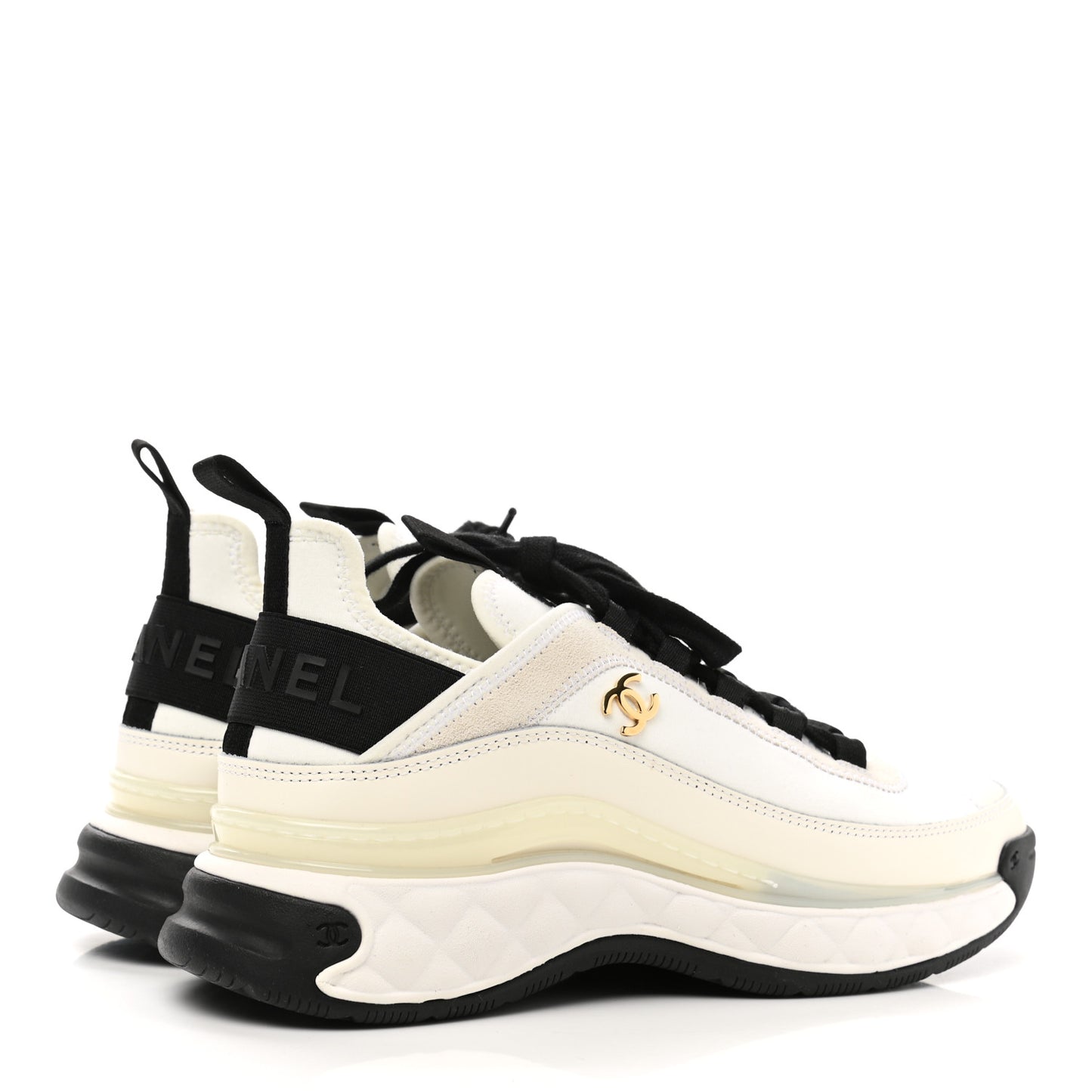 Velvet Calfskin Mixed Fibers CC Sneakers 36.5 Ivory Black
