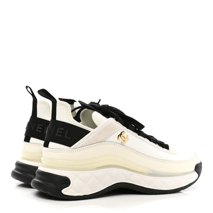 Chanel Velvet Calfskin Mixed Fibers CC Sneakers 36.5 Ivory Black 4 of 9