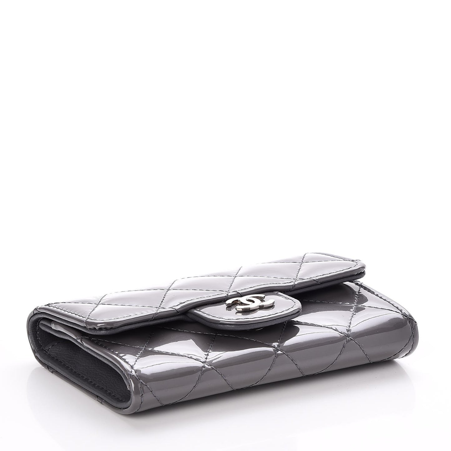 Patent Quilted Card Holder Dark Grey
