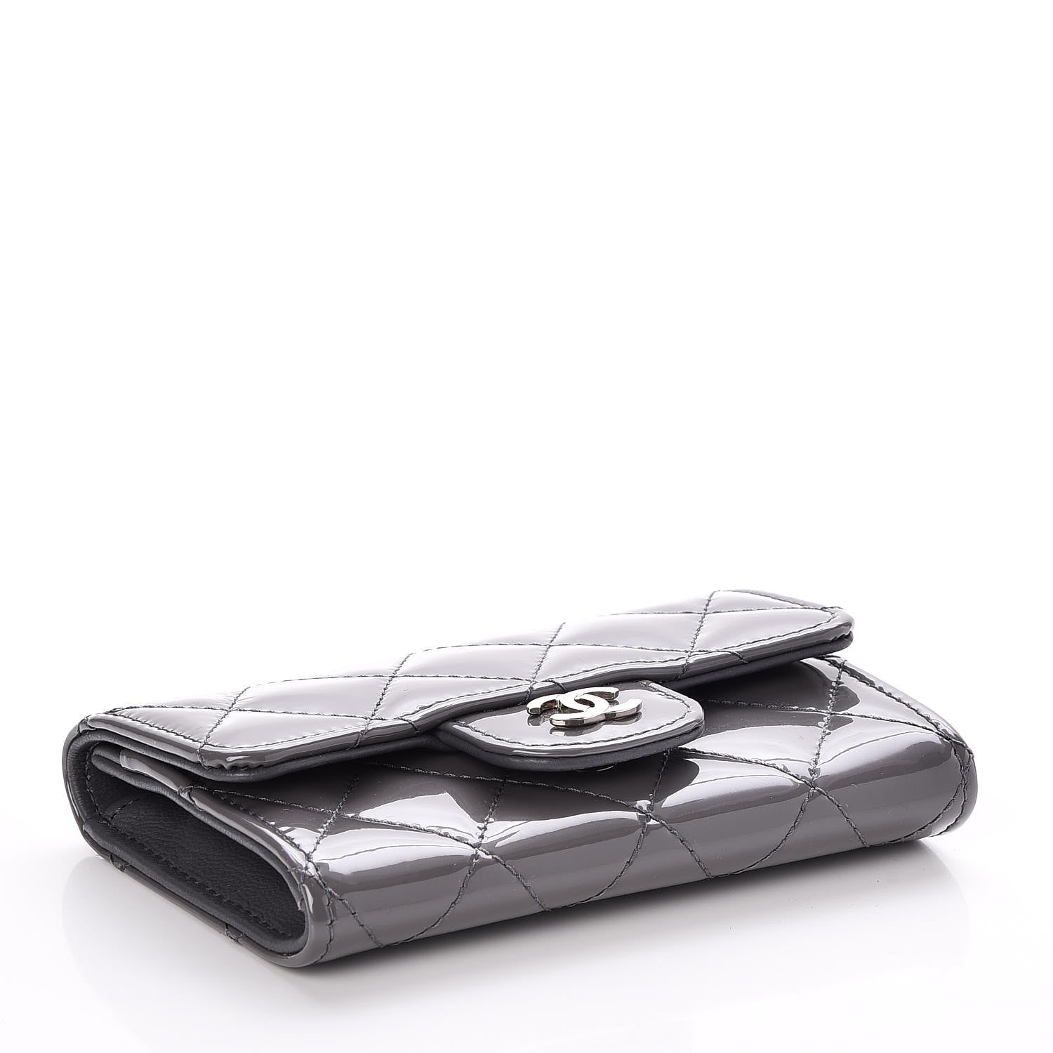 Chanel Patent Quilted Card Holder Dark Grey 4 of 9