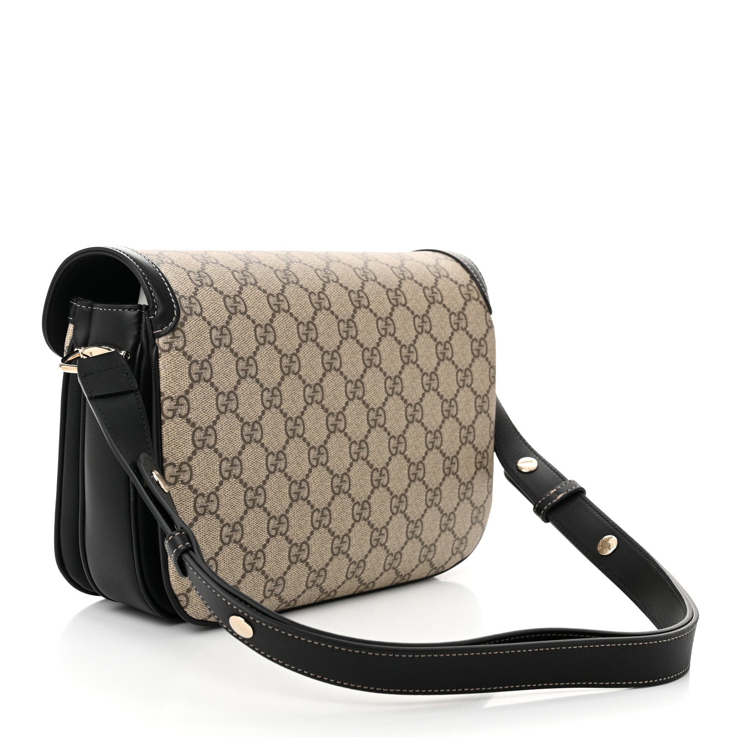 Gucci GG Supreme Monogram Horsebit 1955 Soft Small Shoulder Bag Beige Black 3 of 9