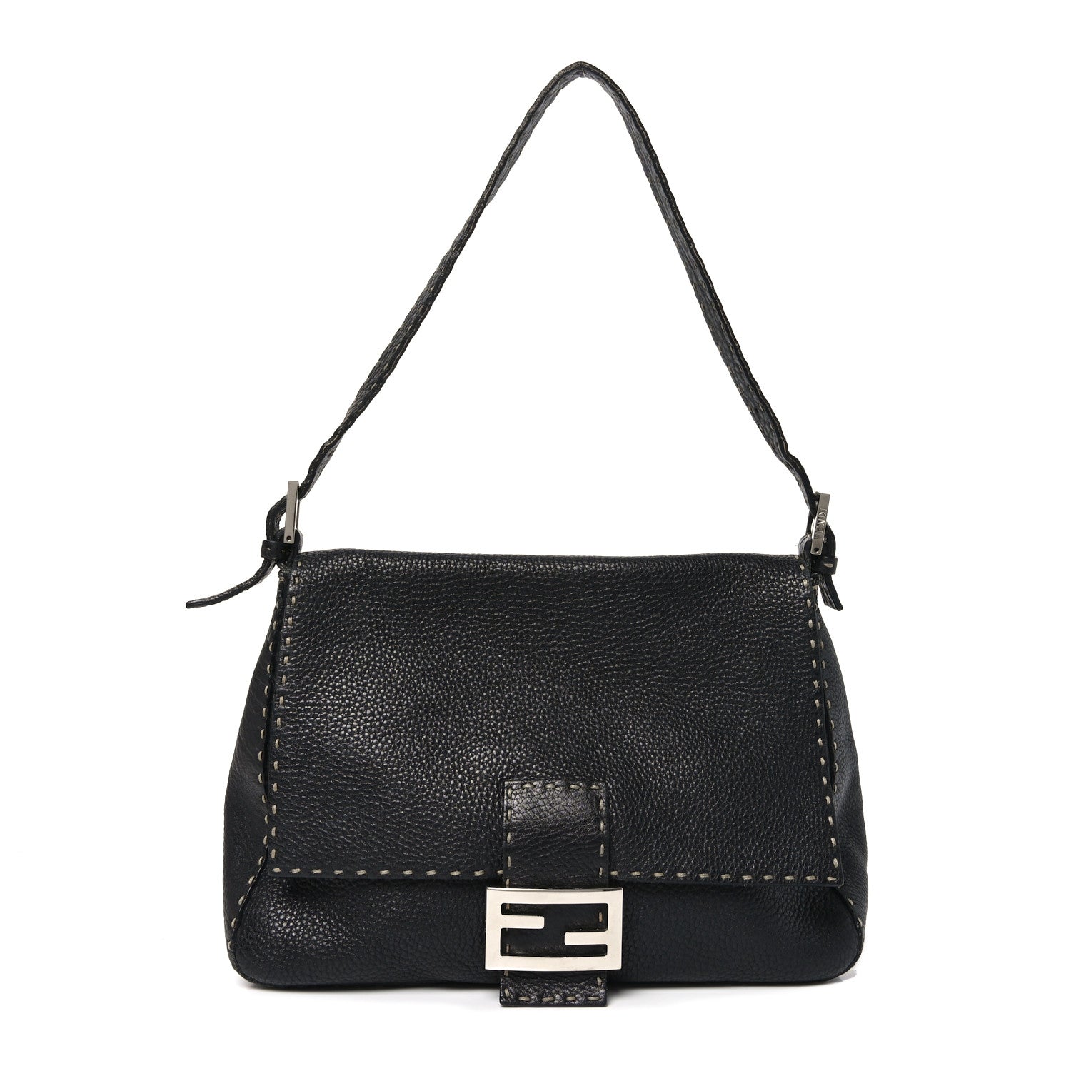 Fendi Calfskin Romano Selleria Forever Mama Baguette Black 1 of 10