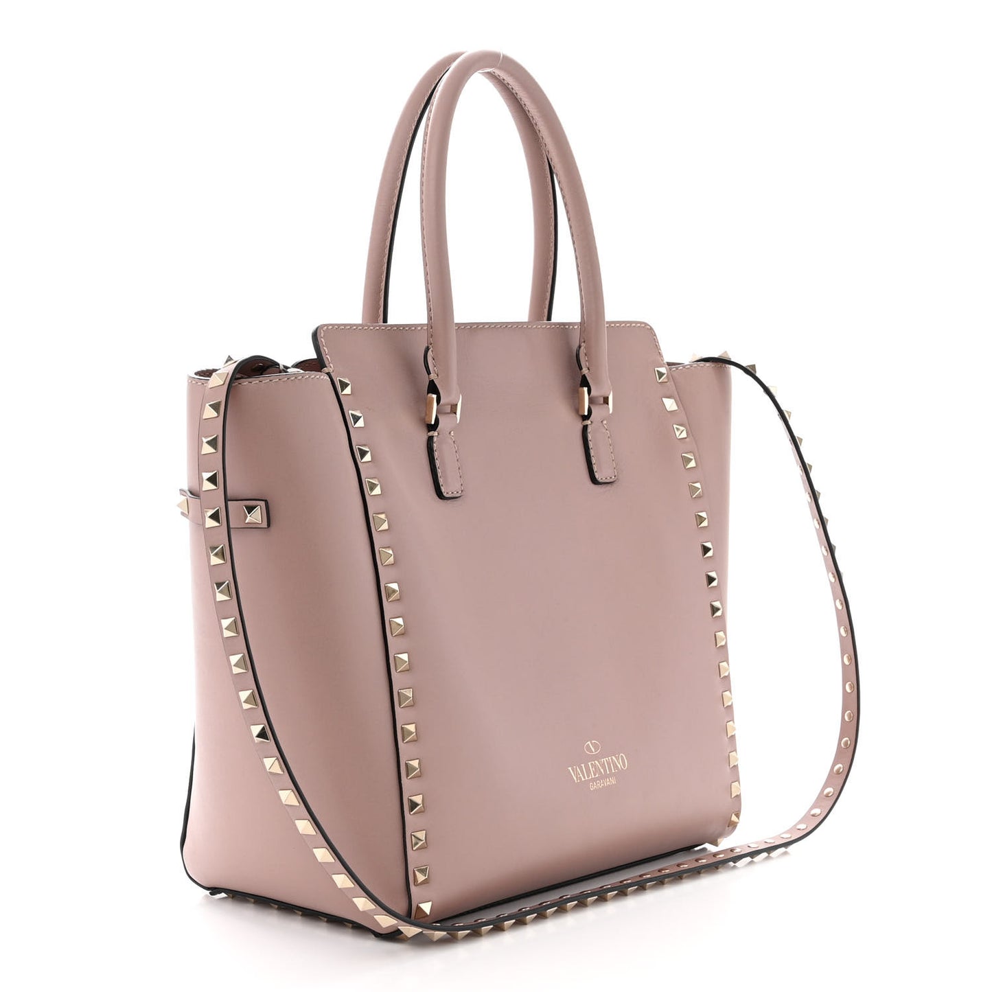 Vitello Rockstud Double Handle Tote Poudre