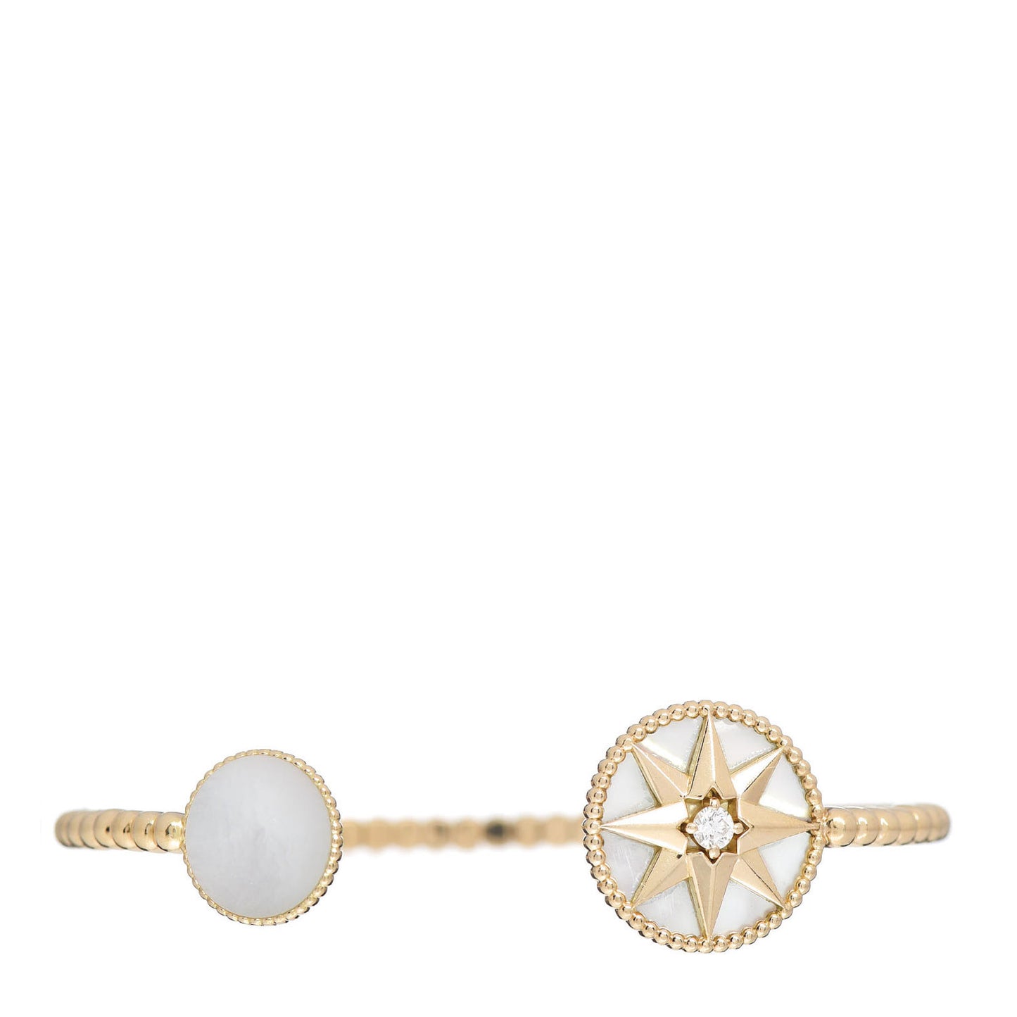 18K Yellow Gold Diamond Mother of Pearl Rose Des Vents Cuff Bracelet