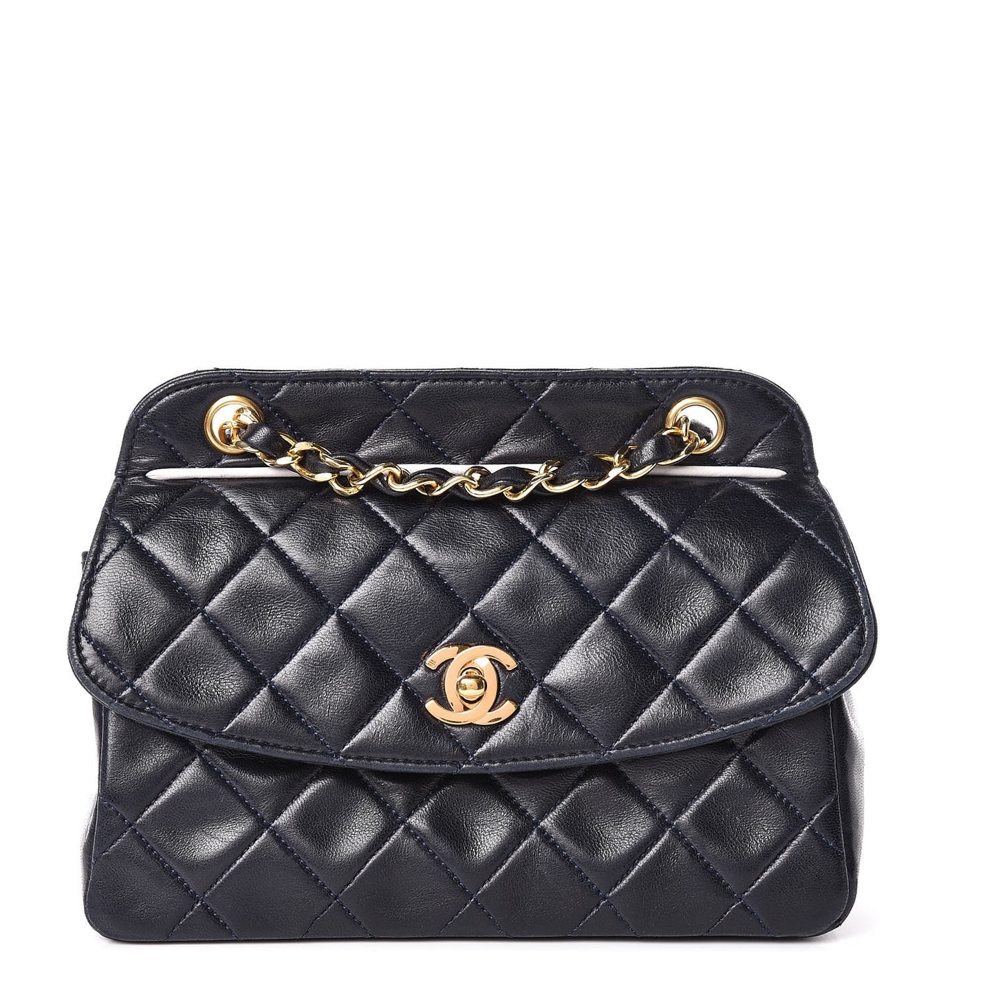 Lambskin Quilted Small Single Flap Navy