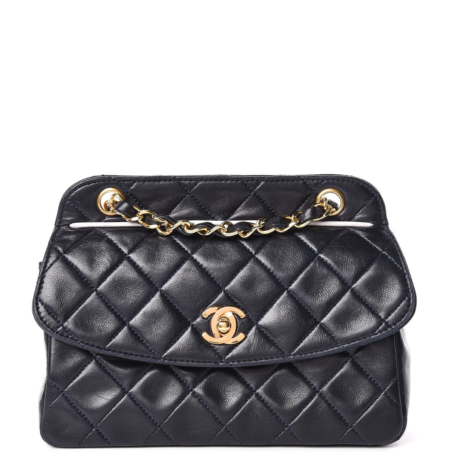 Chanel Lambskin Quilted Small Single Flap Navy 1 of 17