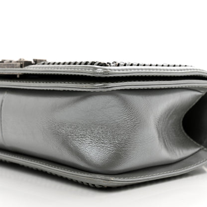 Chanel Metallic Aged Calfskin Quilted Medium Top Handle Boy Flap Silver 10 of 12