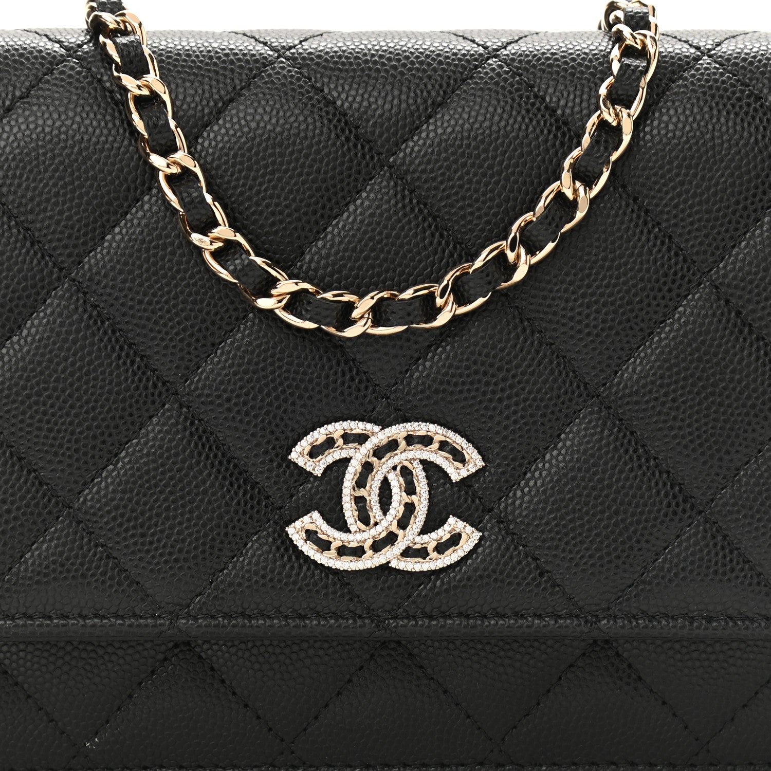 Chanel Caviar Quilted Crystal CC Wallet On Chain WOC Black 9 of 12
