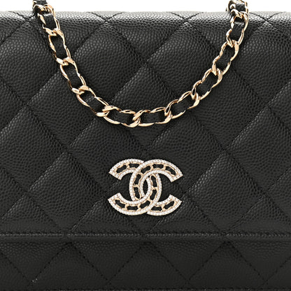 Chanel Caviar Quilted Crystal CC Wallet On Chain WOC Black 9 of 12