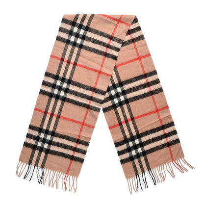 Burberry Cashmere Wool Classic Check Fringe Scarf Camel 1 of 3