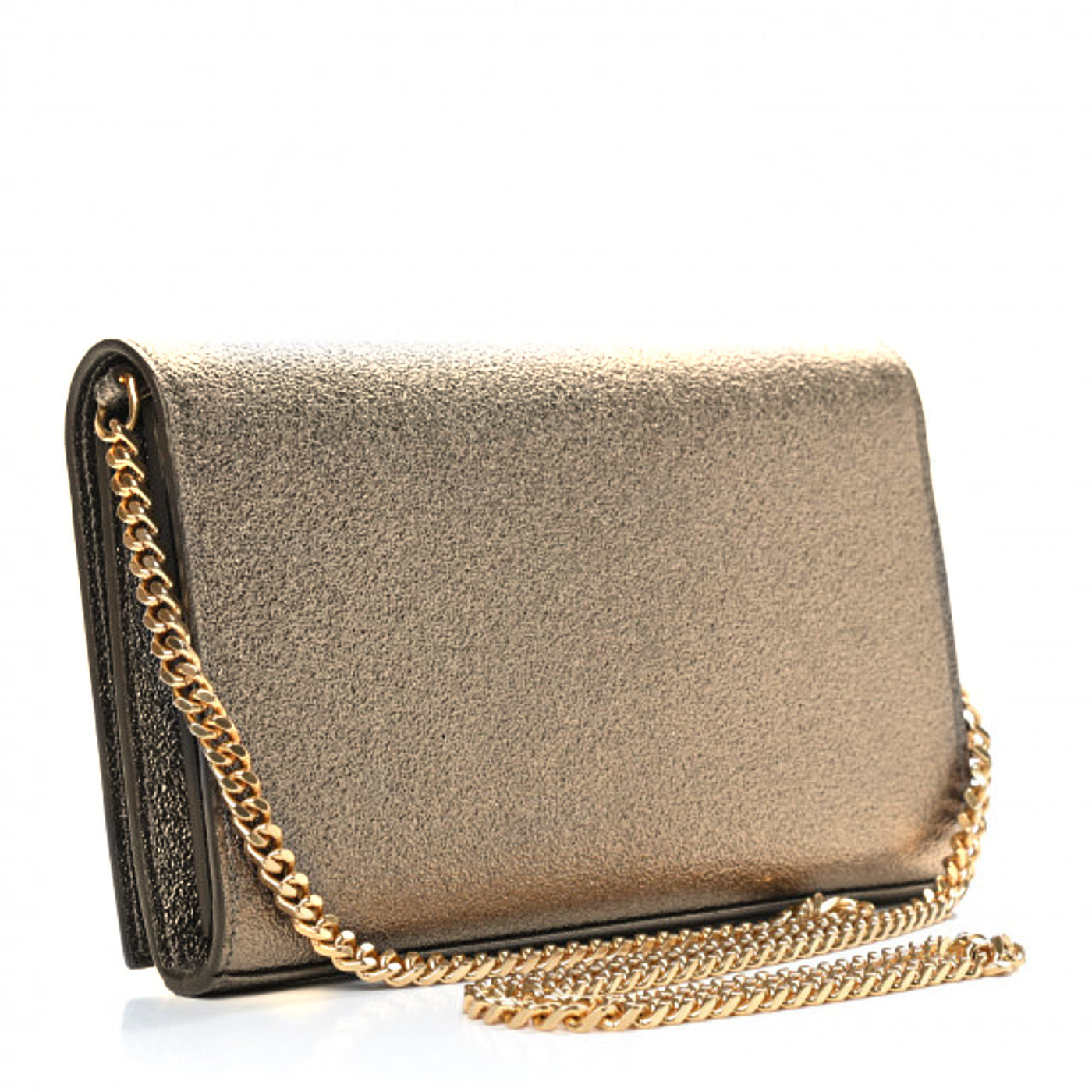 Grained Metallic Calfskin Monogram Chain Wallet Bronze