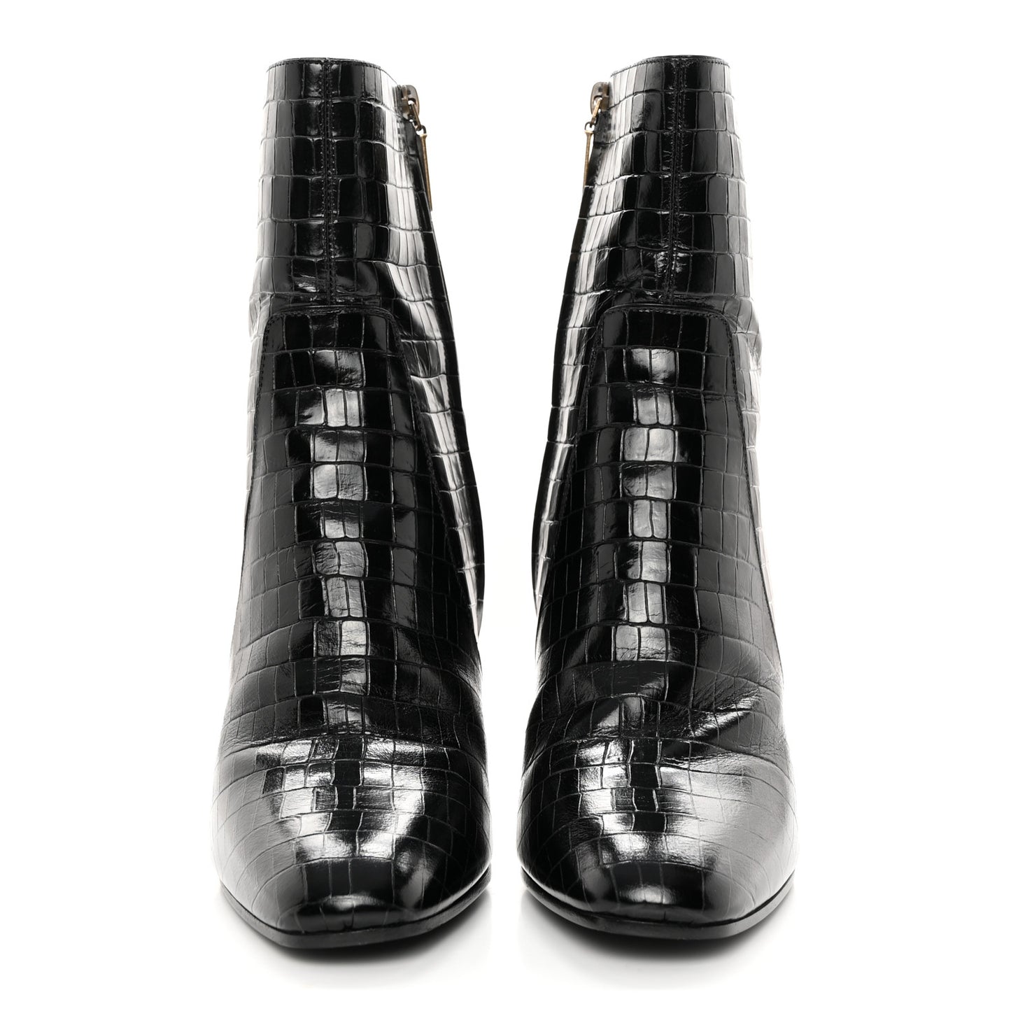 Shiny Crocodile Embossed Jane 90 Zip Booties 40.5 Black
