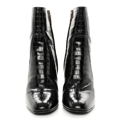 Saint Laurent Shiny Crocodile Embossed Jane 90 Zip Booties 40.5 Black 2 of 16