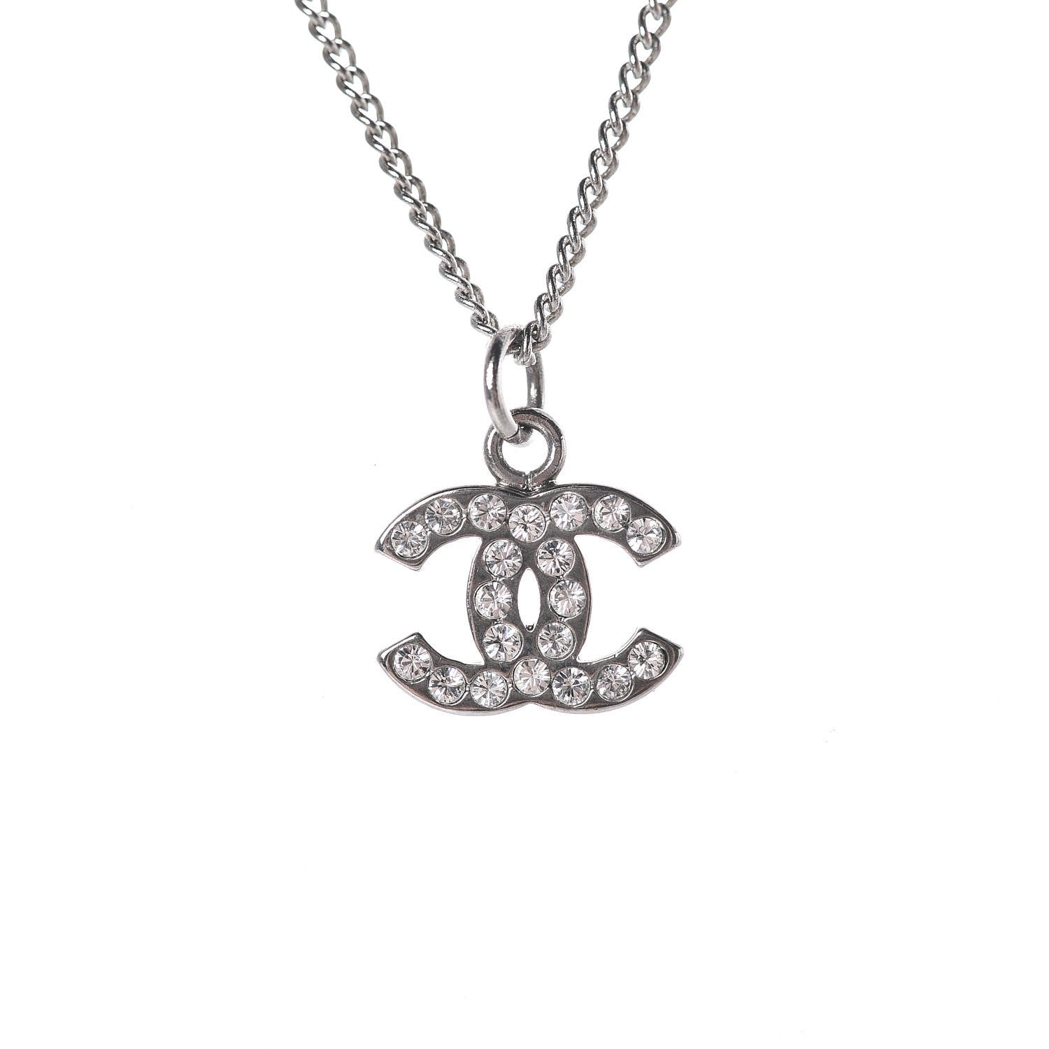 Chanel Crystal Timeless CC Necklace Silver 4 of 6
