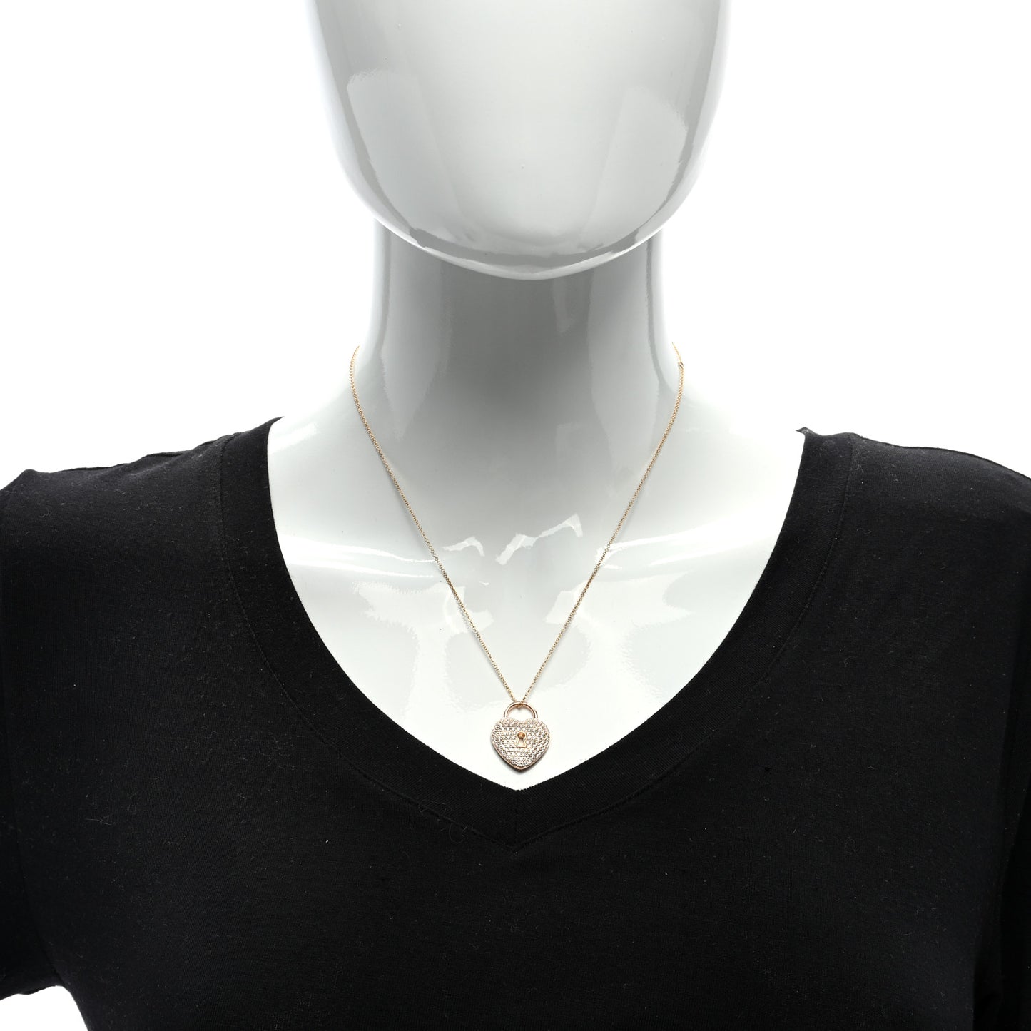 18k Rose Gold Diamond Large Heart Lock Pendant Necklace