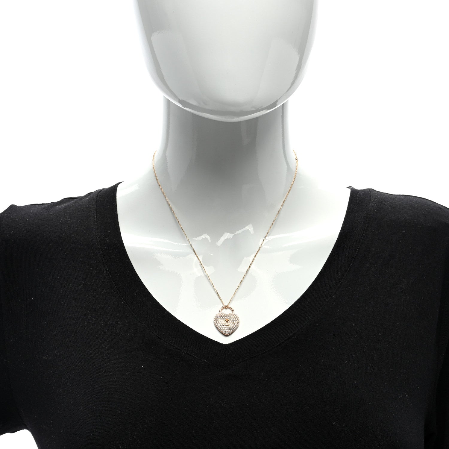 Tiffany 18k Rose Gold Diamond Large Heart Lock Pendant Necklace 2 of 5