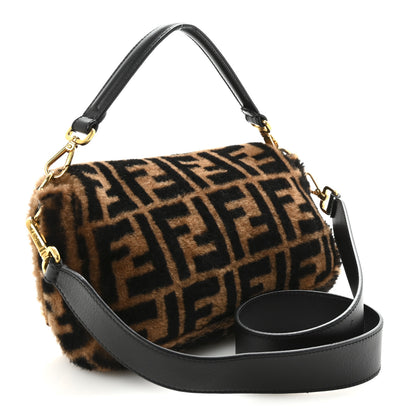 Fendi Shearling Vitello Dolce Macro FF 1974 Baguette Tobacco Black 3 of 9