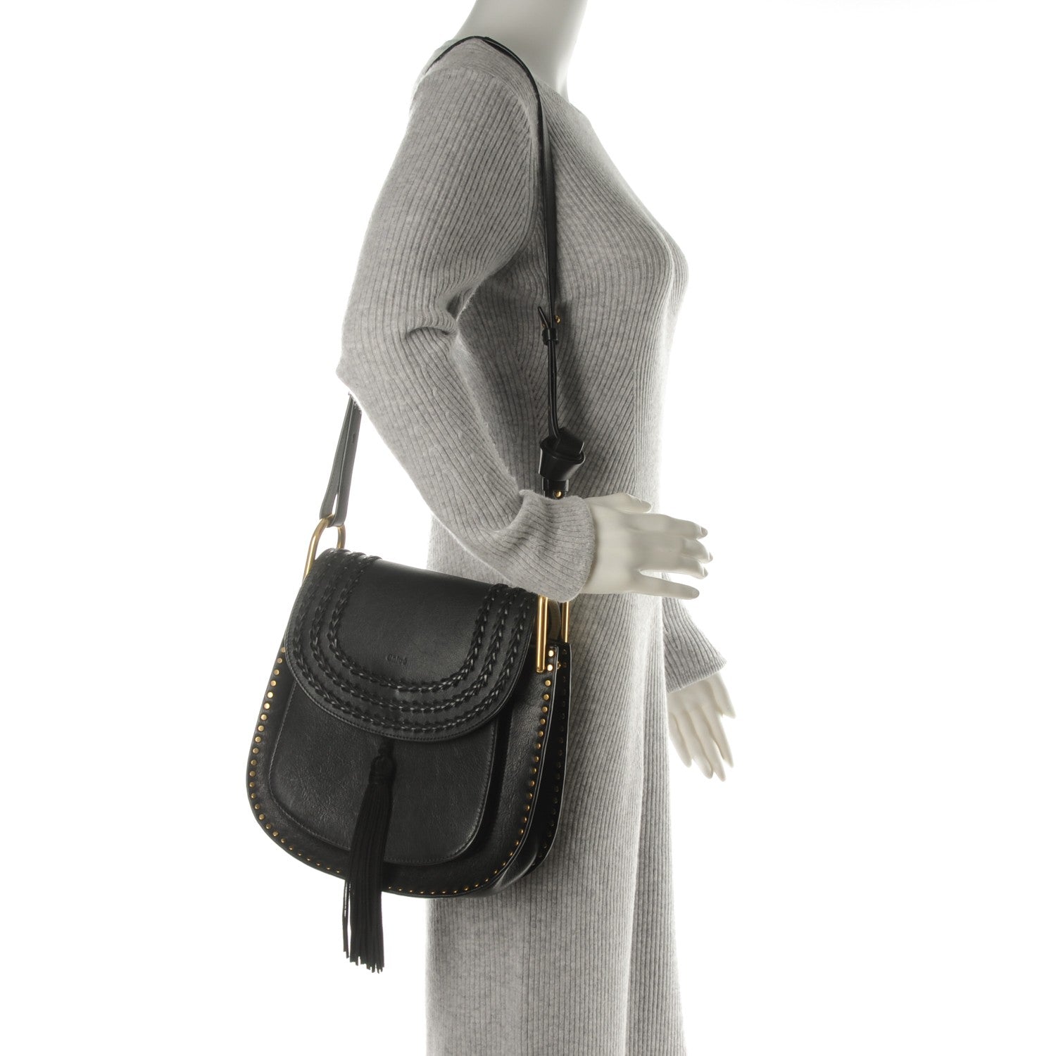 Chloe Calfskin Braided Medium Hudson Shoulder Bag Black 2 of 7