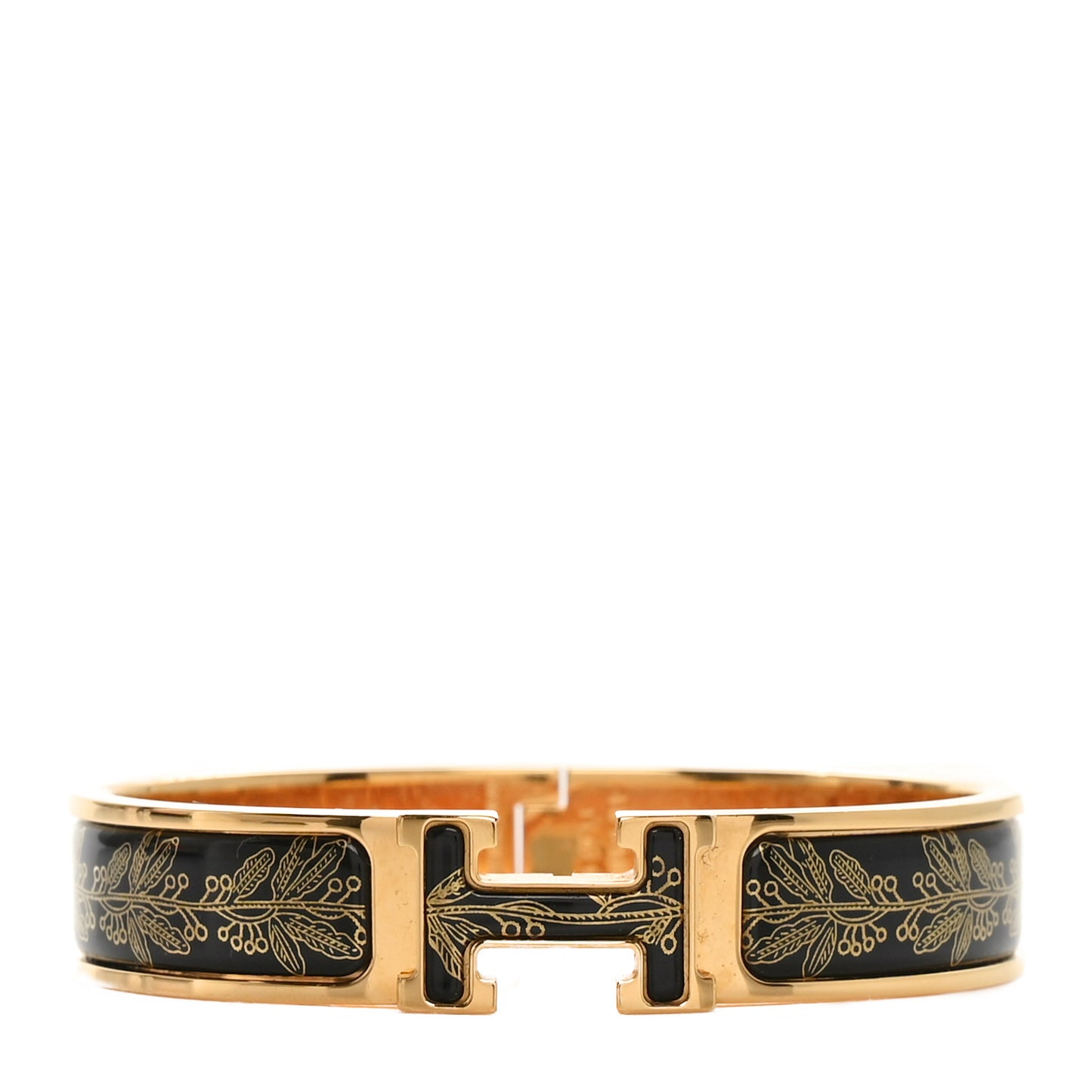 Enamel Printed Narrow Clic Clac H Bracelet PM Jaune Or Black