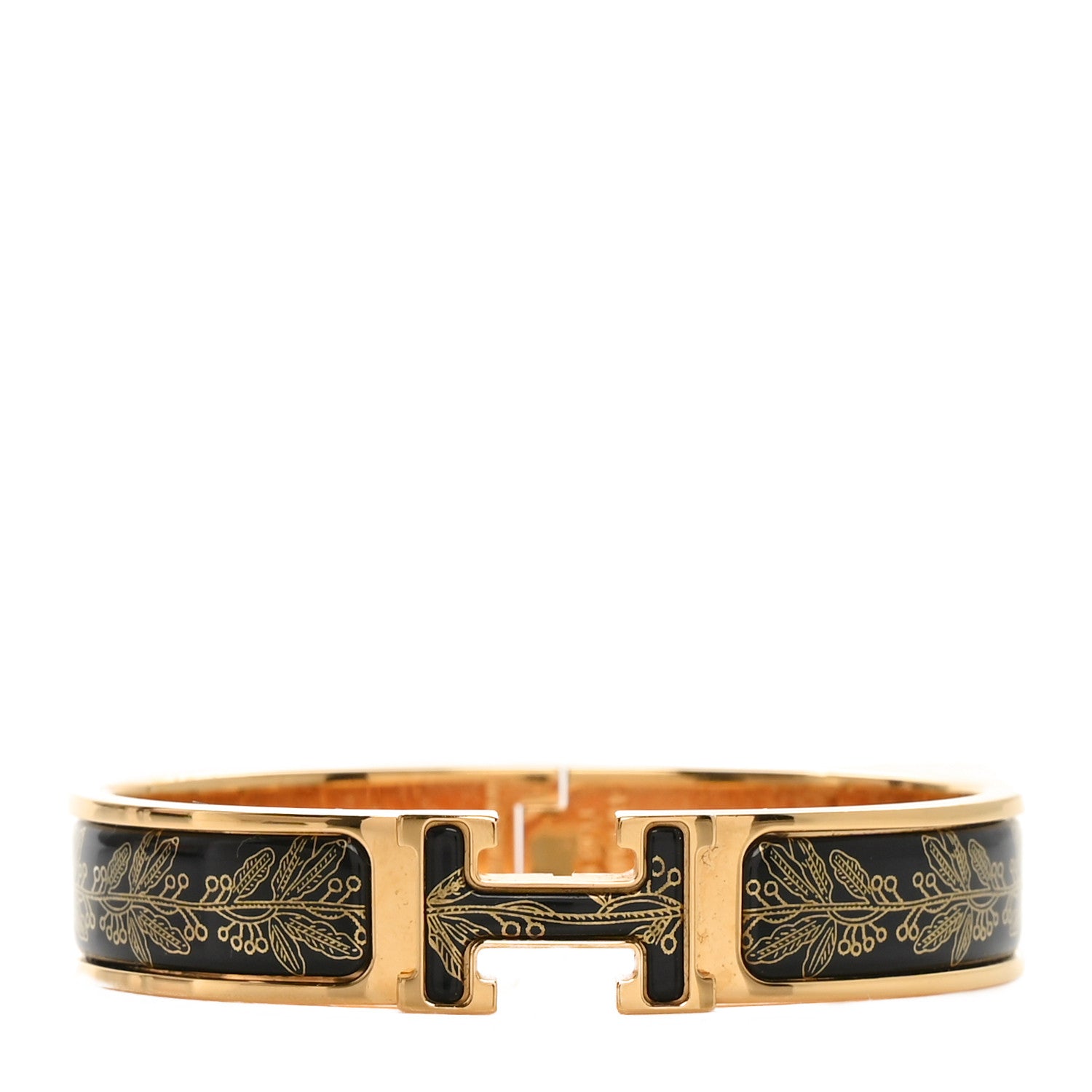 Hermes Enamel Printed Narrow Clic Clac H Bracelet PM Jaune Or Black 1 of 5