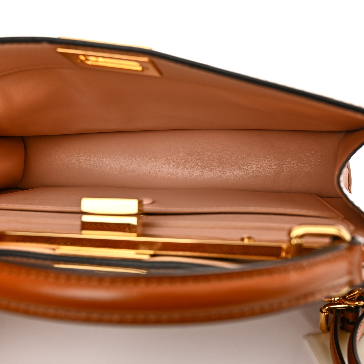 Vitello King Luxor Shiny Nappa Medium Peekaboo I SEE U East West Satchel Brandy Light Rose