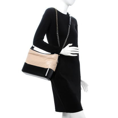 Chanel Aged Calfskin Quilted Medium Gabrielle Hobo Beige Black 4 of 9