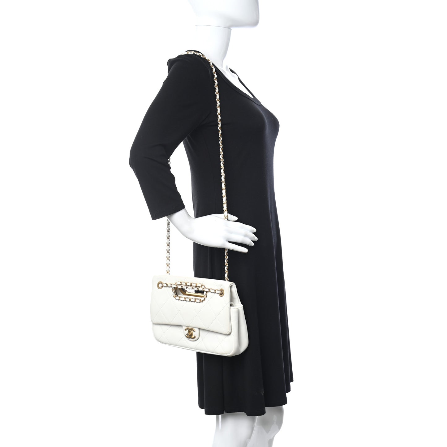 Lambskin A Real Catch Flap Bag White