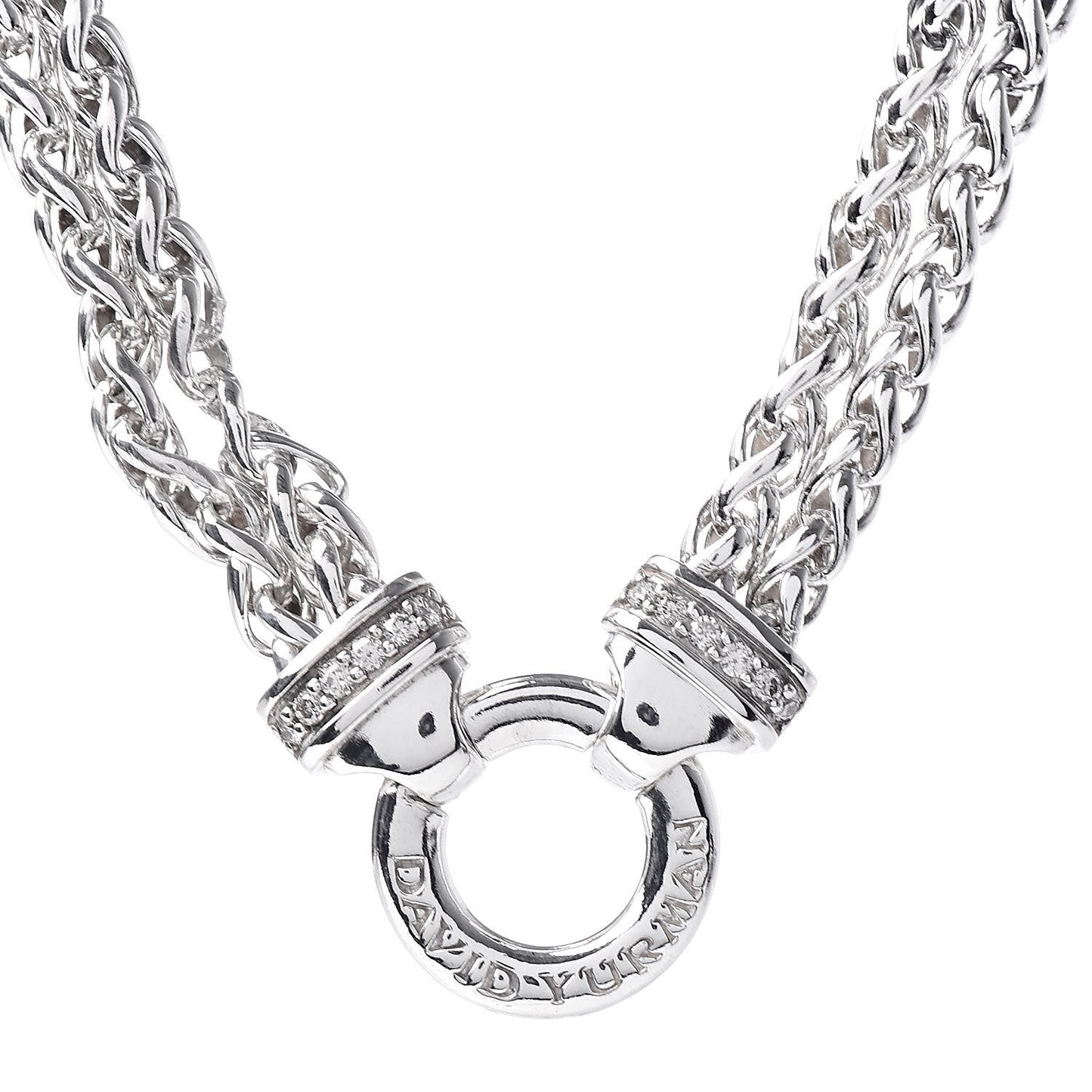 Sterling Silver Diamond 18mm Double Wheat Chain Necklace