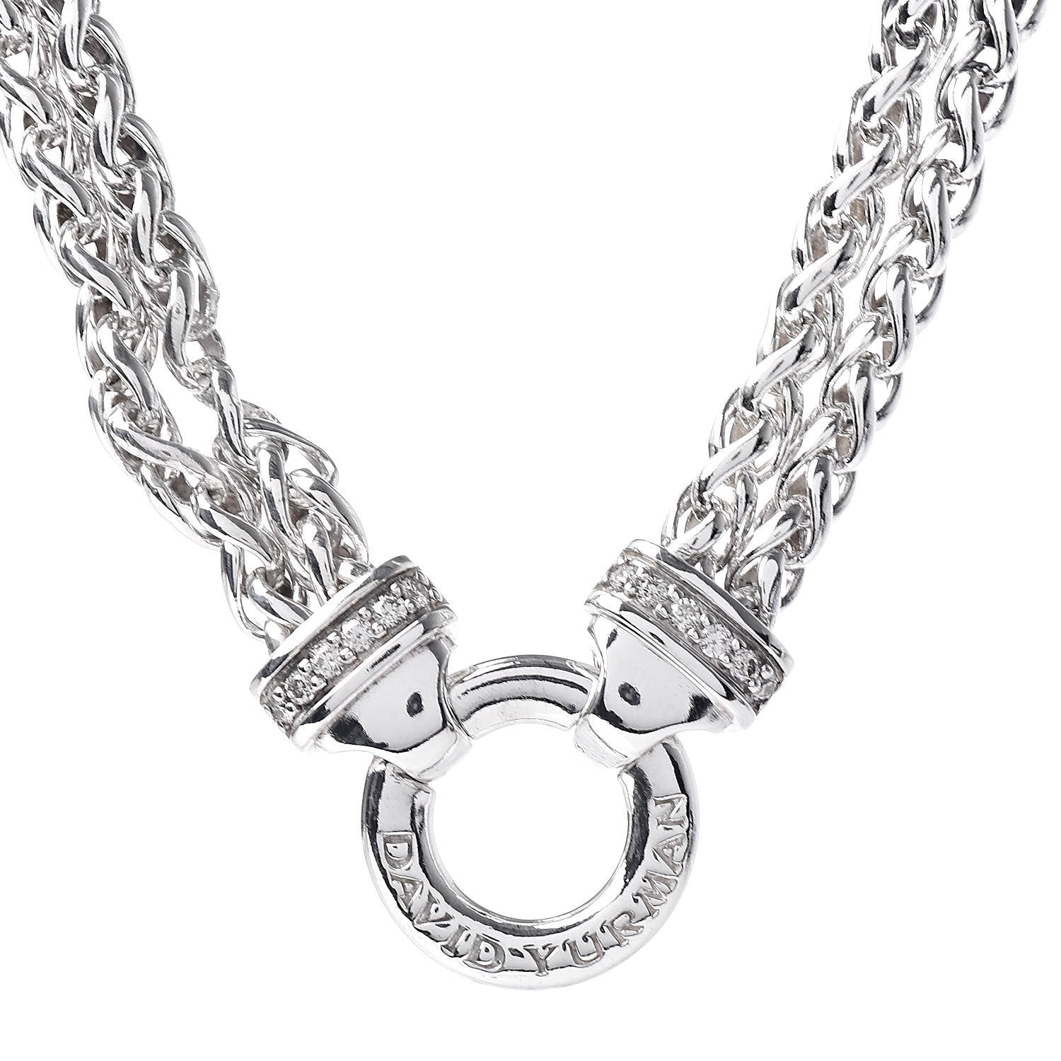 David Yurman Sterling Silver Diamond 18mm Double Wheat Chain Necklace 4 of 5