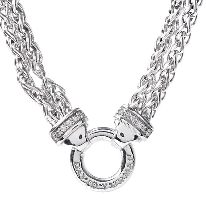 David Yurman Sterling Silver Diamond 18mm Double Wheat Chain Necklace 4 of 5
