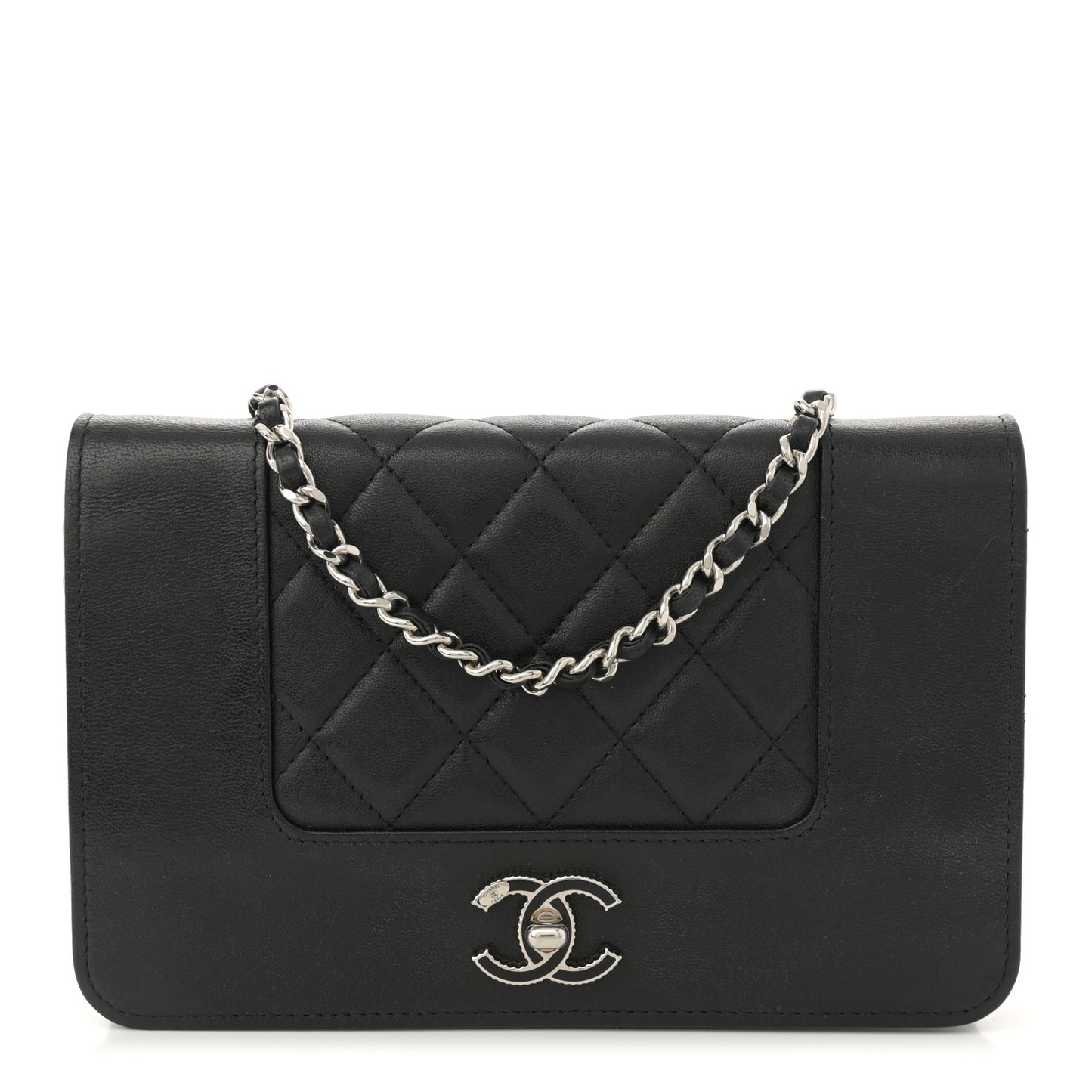 Sheepskin Quilted Mini Vintage Mademoiselle Wallet On Chain WOC Black