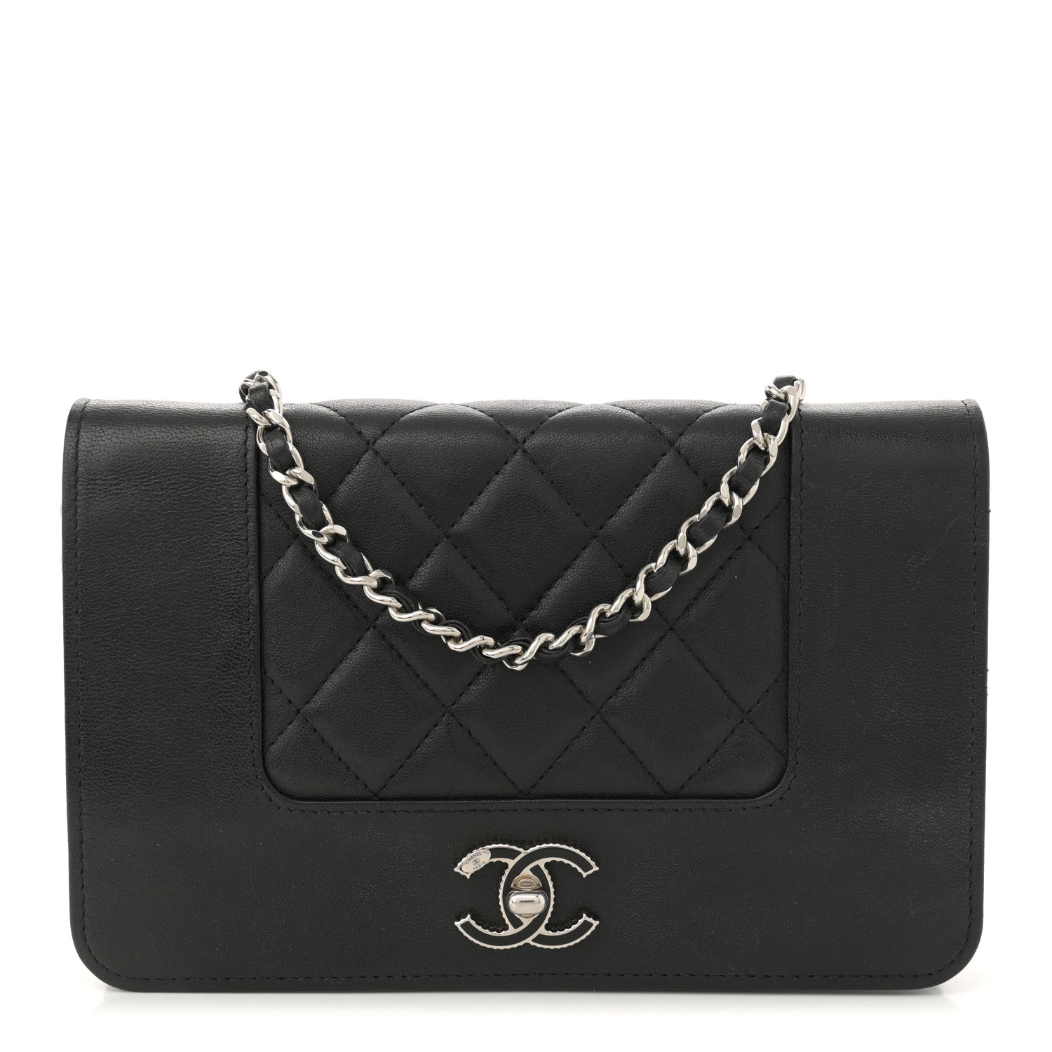 Chanel Sheepskin Quilted Mini Vintage Mademoiselle Wallet On Chain WOC Black 1 of 12