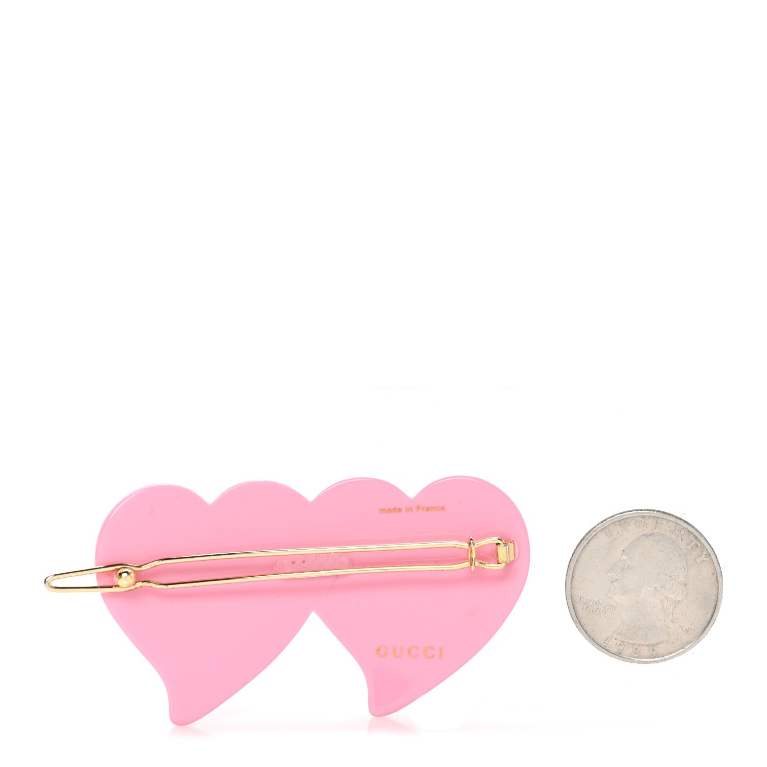 Gucci Resin Crystal Embellished GG Double Heart Hair Clip Pink 3 of 3