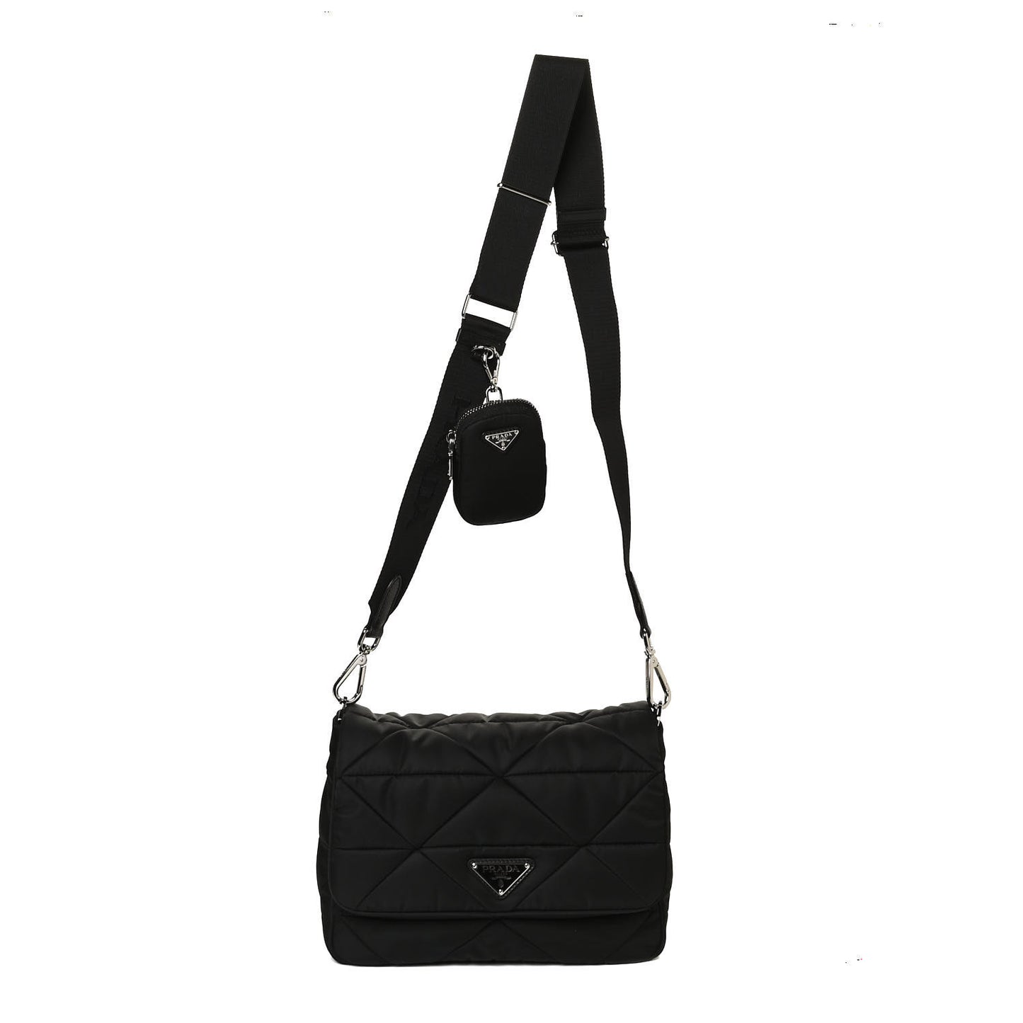 Re-Nylon Quilted Padded Flap Shoulder Bag Black