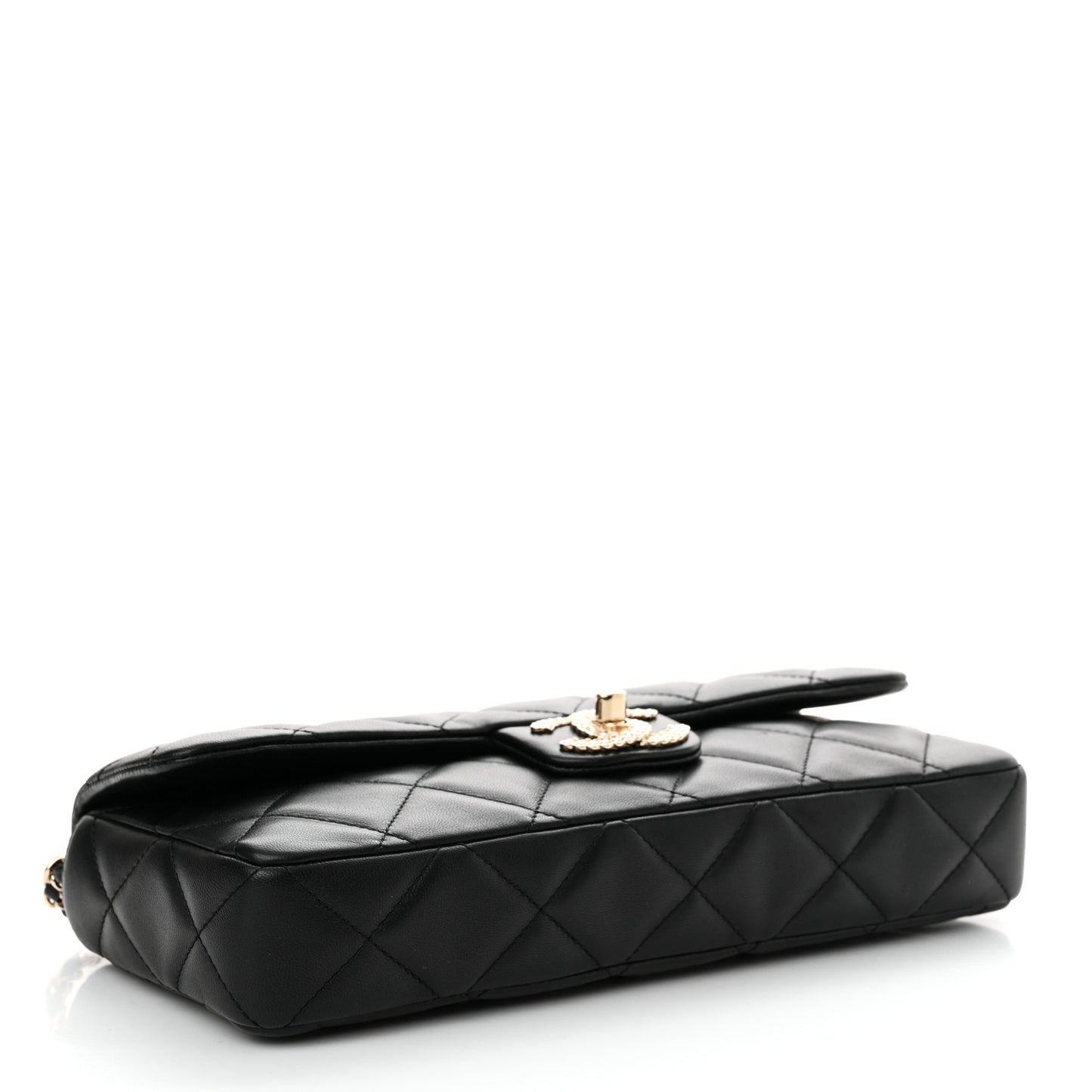 Lambskin Quilted Pearl CC Flap Clutch Black