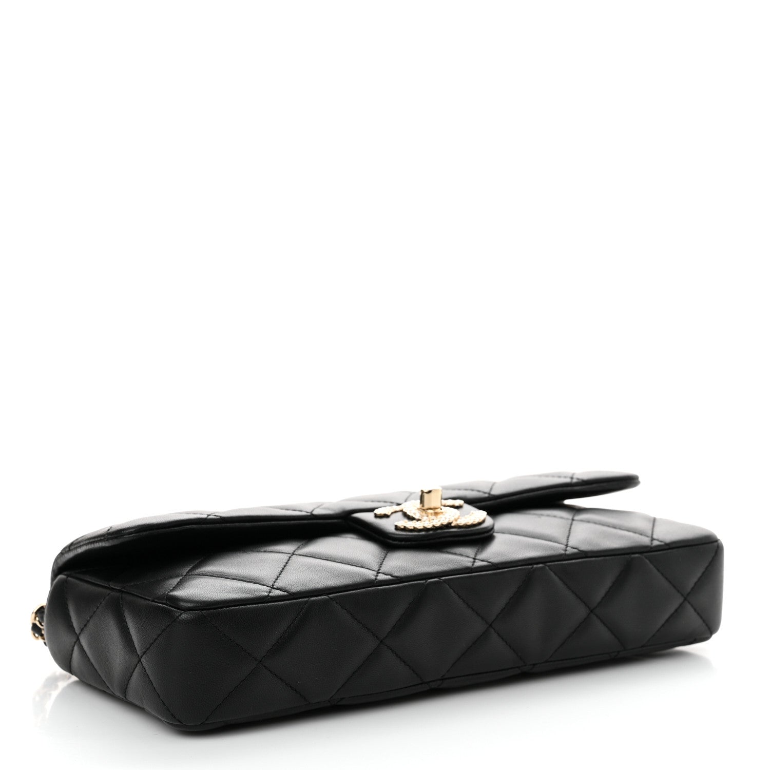 Chanel Lambskin Quilted Pearl CC Flap Clutch Black 4 of 11