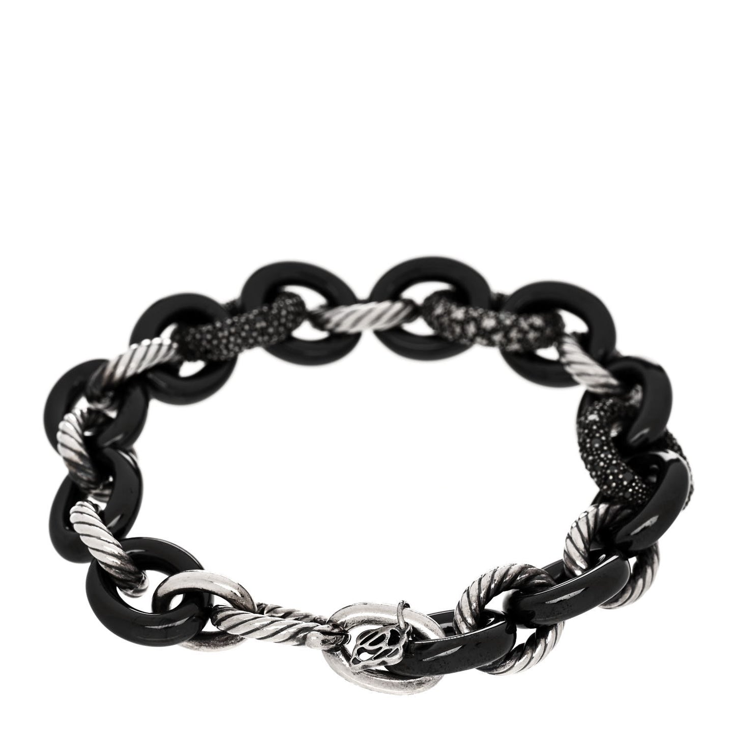 Sterling Silver Diamond Black Diamond Ceramic Midnight Melange Oval Link Bracelet