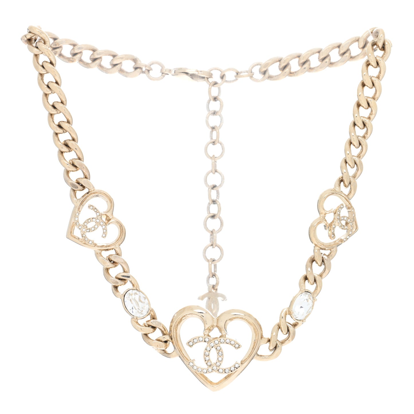 Metal Crystal Heart CC Chain Necklace Gold