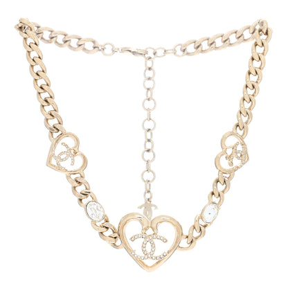 Chanel Metal Crystal Heart CC Chain Necklace Gold 2 of 4