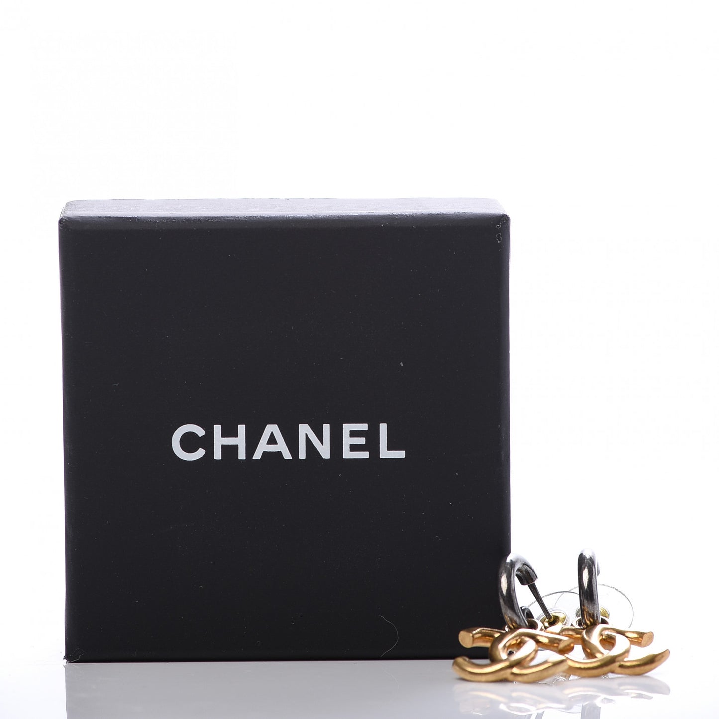 Metal Drop CC Earrings Ruthenium Gold