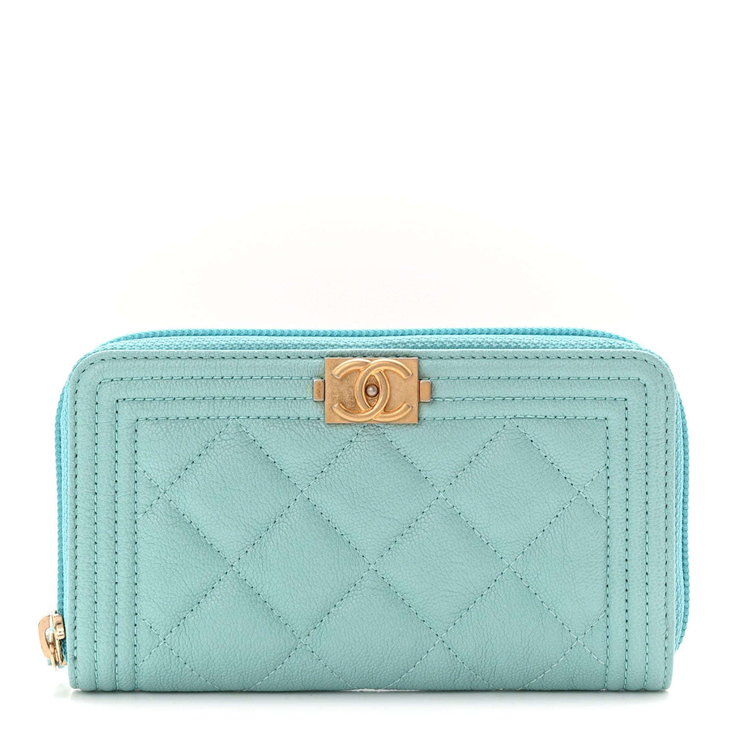 Chanel Caviar Quilted Small Boy Zip Around Wallet Light Blue 1 of 9