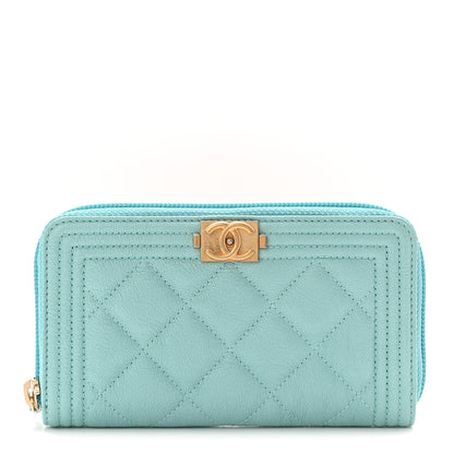 Chanel Caviar Quilted Small Boy Zip Around Wallet Light Blue 1 of 9