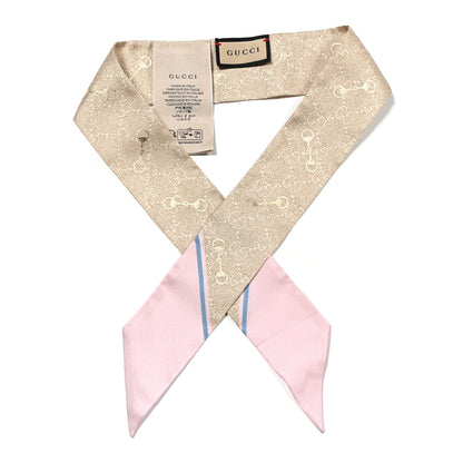 Gucci Silk Twill GG Monogram Gold Horsebity Neck Bow Scarf Pink 1 of 3