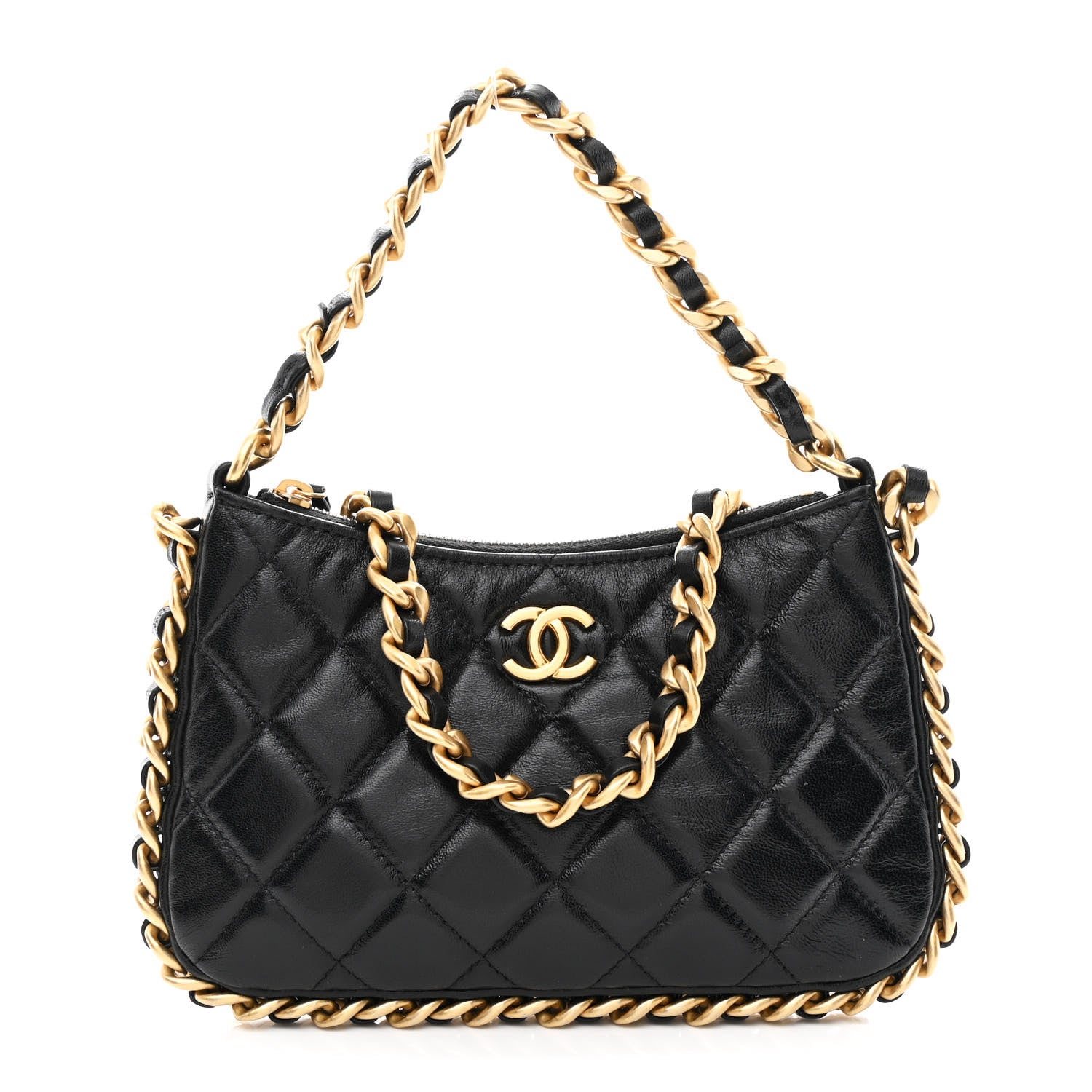 Chanel Lambskin Quilted Chain Around Top Handle Mini Bag Black 1 of 10