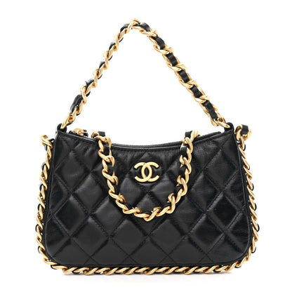 Chanel Lambskin Quilted Chain Around Top Handle Mini Bag Black 1 of 10