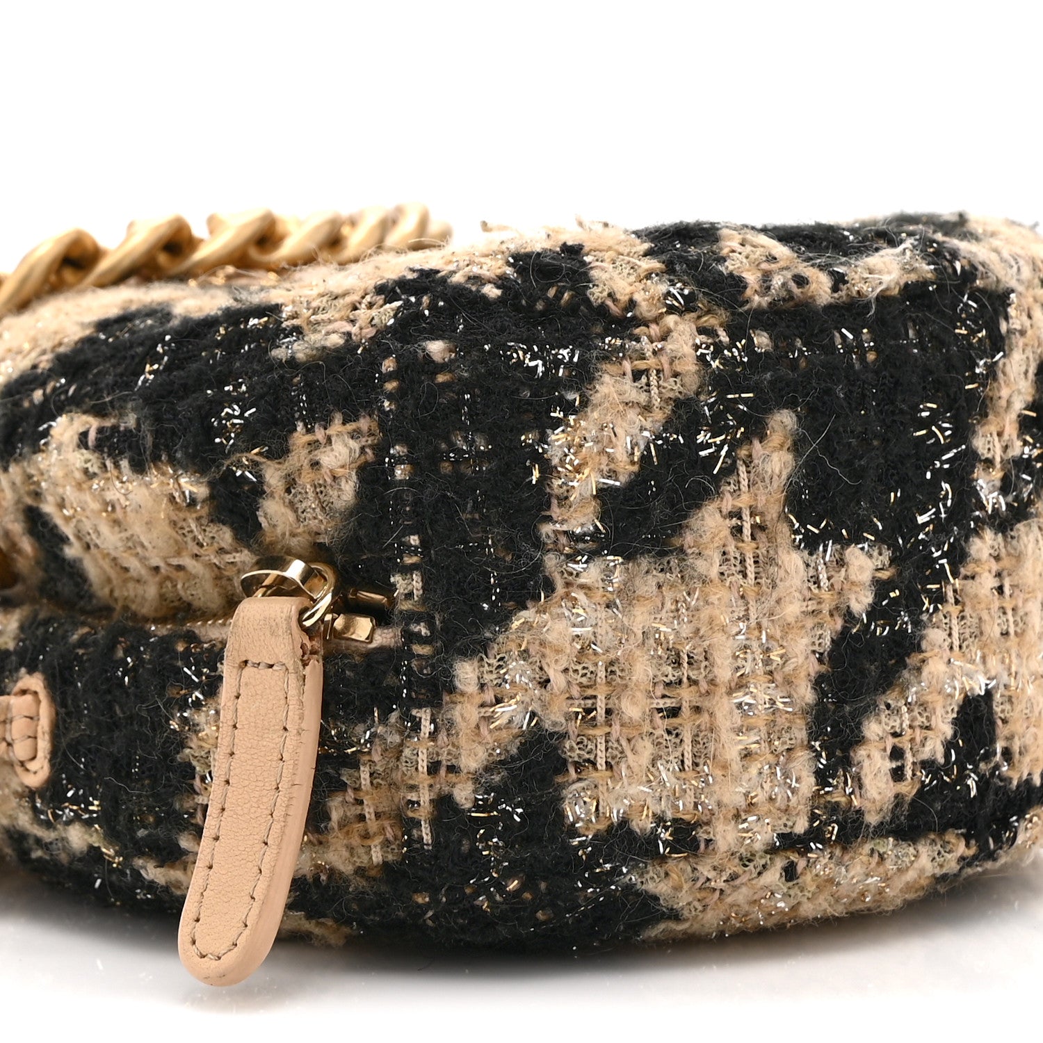 Chanel Wool Tweed Lambskin Quilted Chanel 19 Round Clutch With Chain and Coin Purse Beige Black 9 of 10