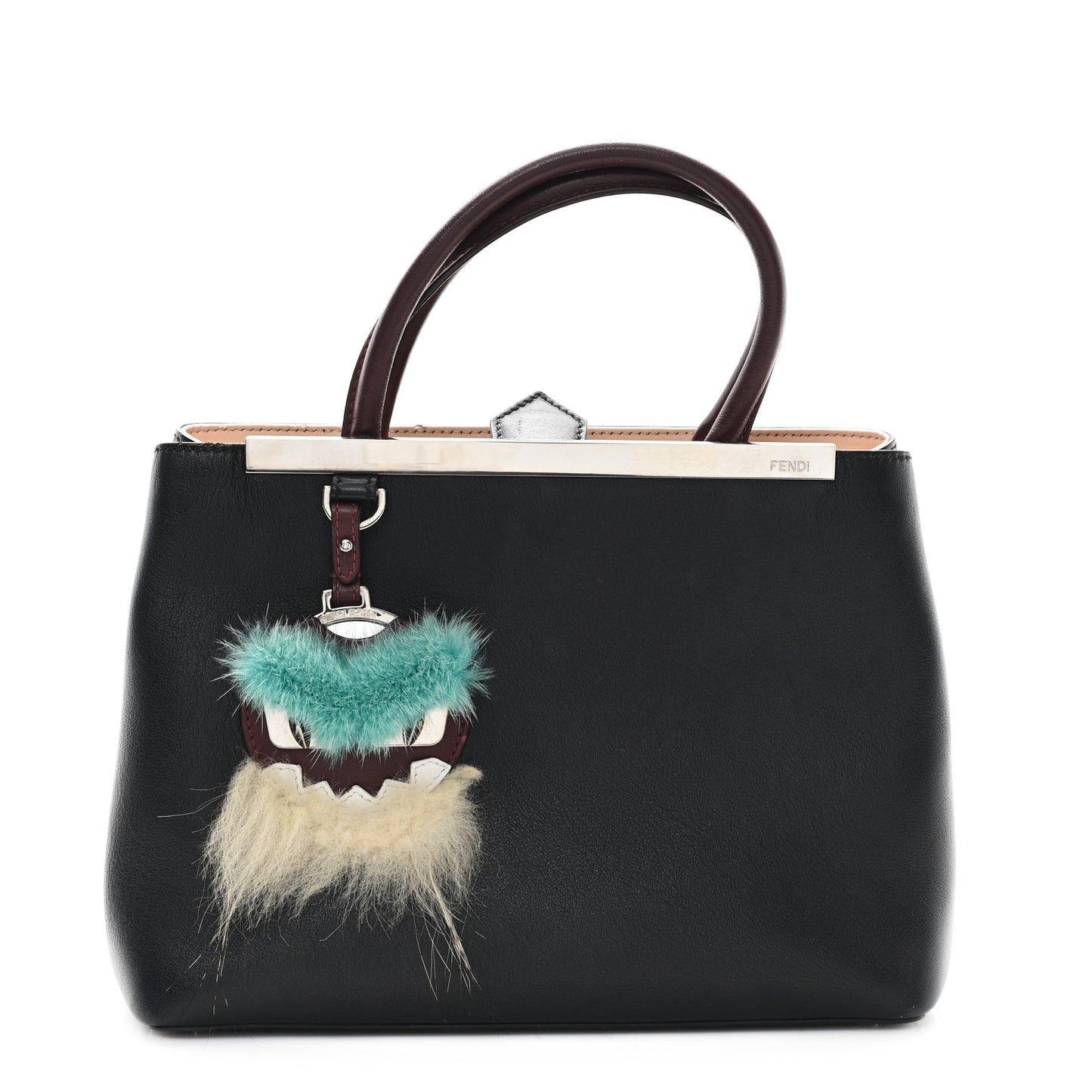 Vitello Dolce Fox Mink Bi-Color Monster Mirror Charm Petite 2Jours Tote Black Bordeaux Acquamarine
