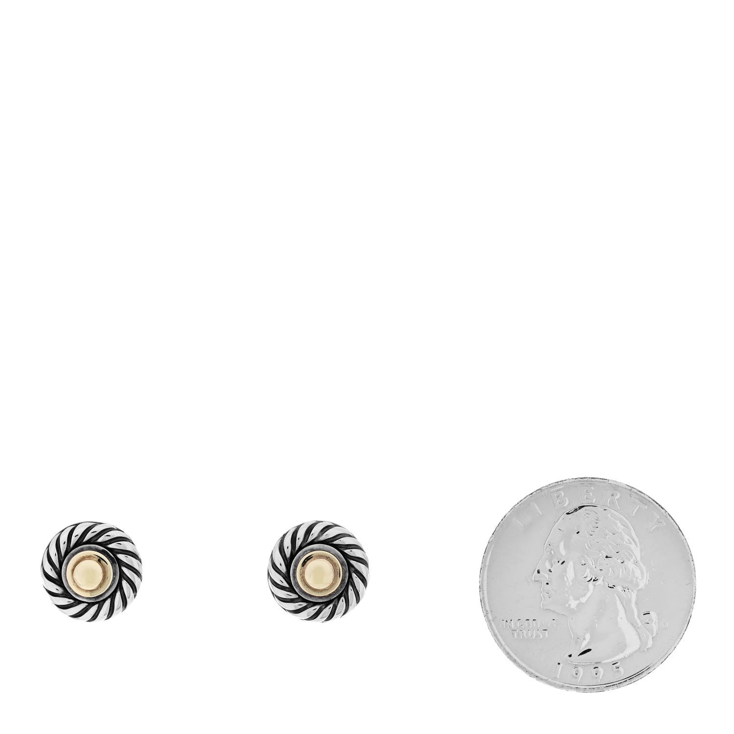 David Yurman Sterling Silver 14K Yellow Gold Cookie Earrings 2 of 4